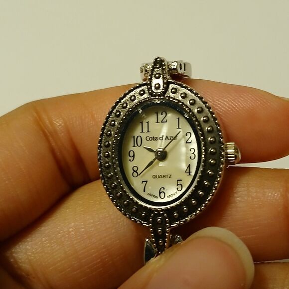 Vintage Cote d'Azur Silver Tone Mother of Pearl Dial Quartz Ladies Watch Sz. 7" - Picture 8 of 16